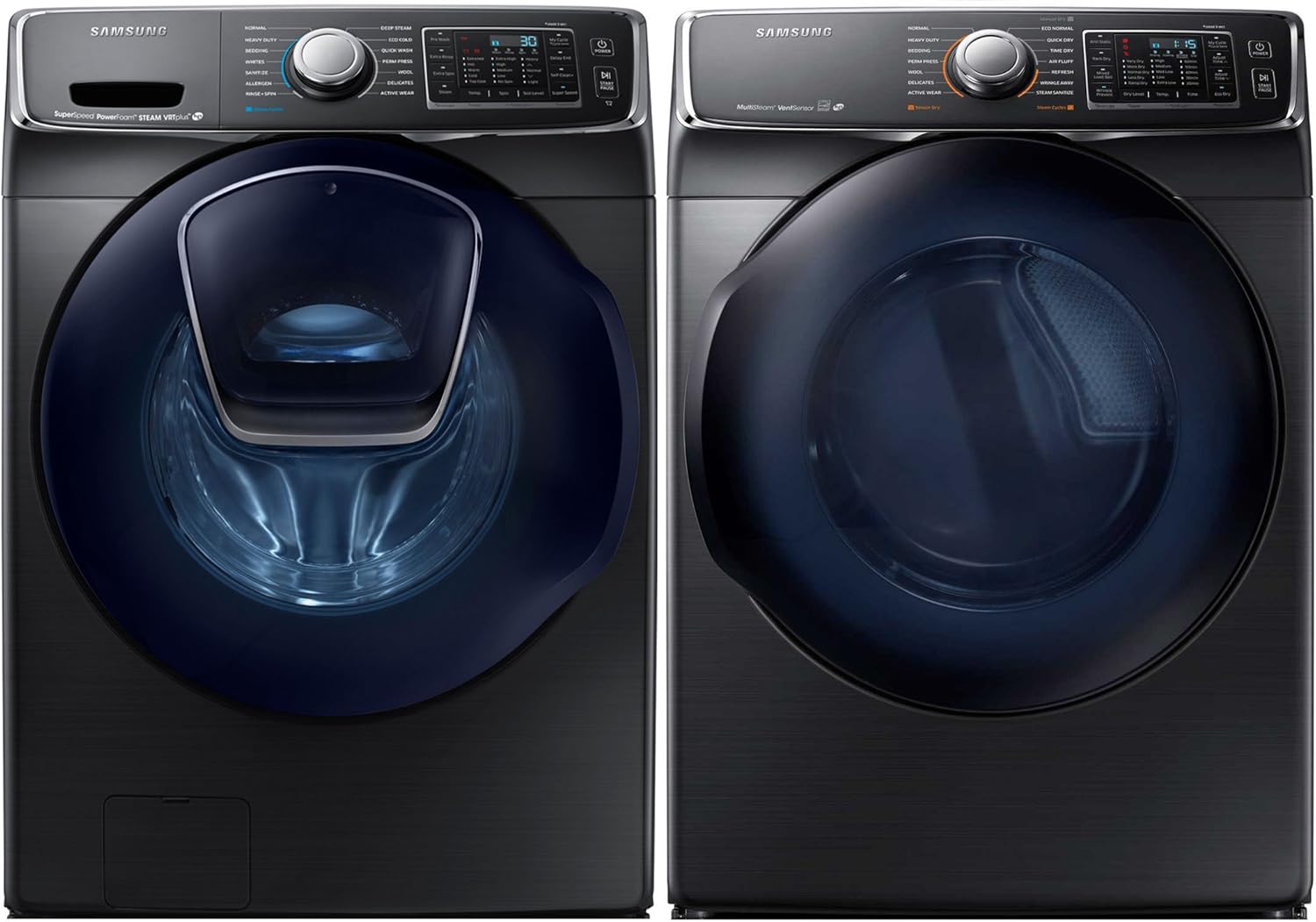 WF50K7500AV 27" Energy Star Front-Load Washer with Large 5.0 cu. ft. Capacity, AddWash Door, DV50K7500EV 27" Energy Star Electric Dryer in Black Stainless Steel