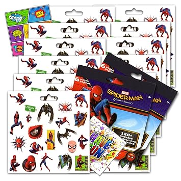 Spiderman Homcoming Stickers Party Favors Bundle of 12 Spiderman Sticker Sheets and 2 GWW Specialty Reward Stickers