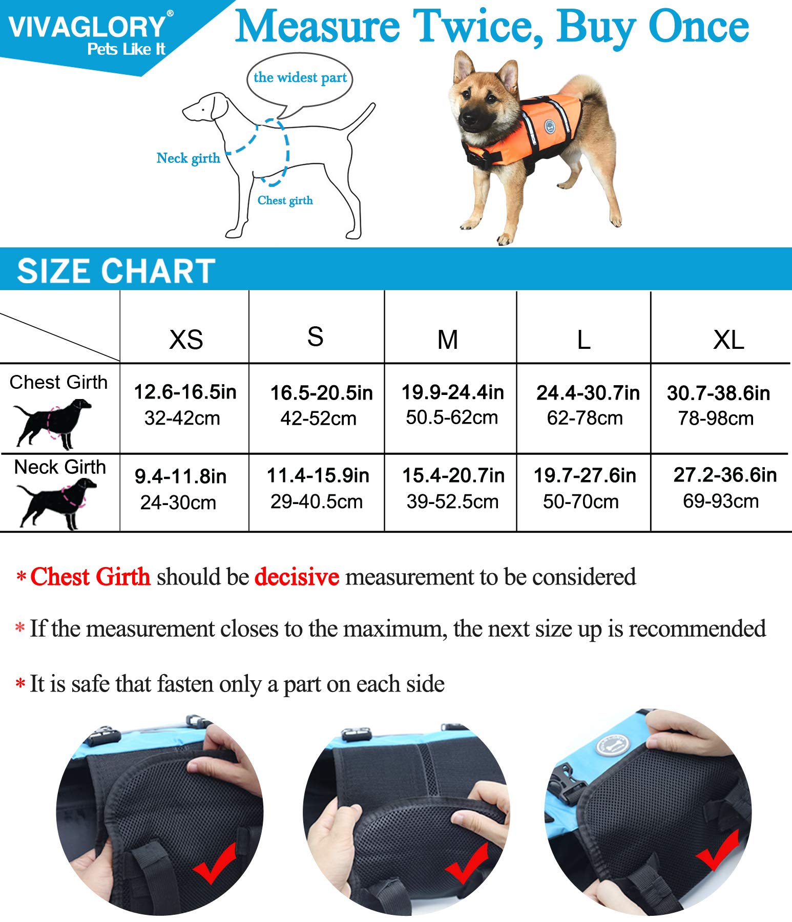 Vivaglory Dog Life Vest Blue Small Reflective & Adjustable Life Jacket