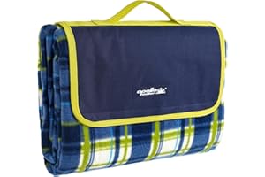 apollo walker Extra Large Picnic Blanket Outdoor Beach Blanket Waterproof Sandproof，60" X 80" Picnic Mat Tote for The Beach,Camping Travelling on Grass (Blue Green Lattice)