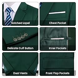 MAGE MALE Mens Two Button 3-Piece Suits Slim Fit