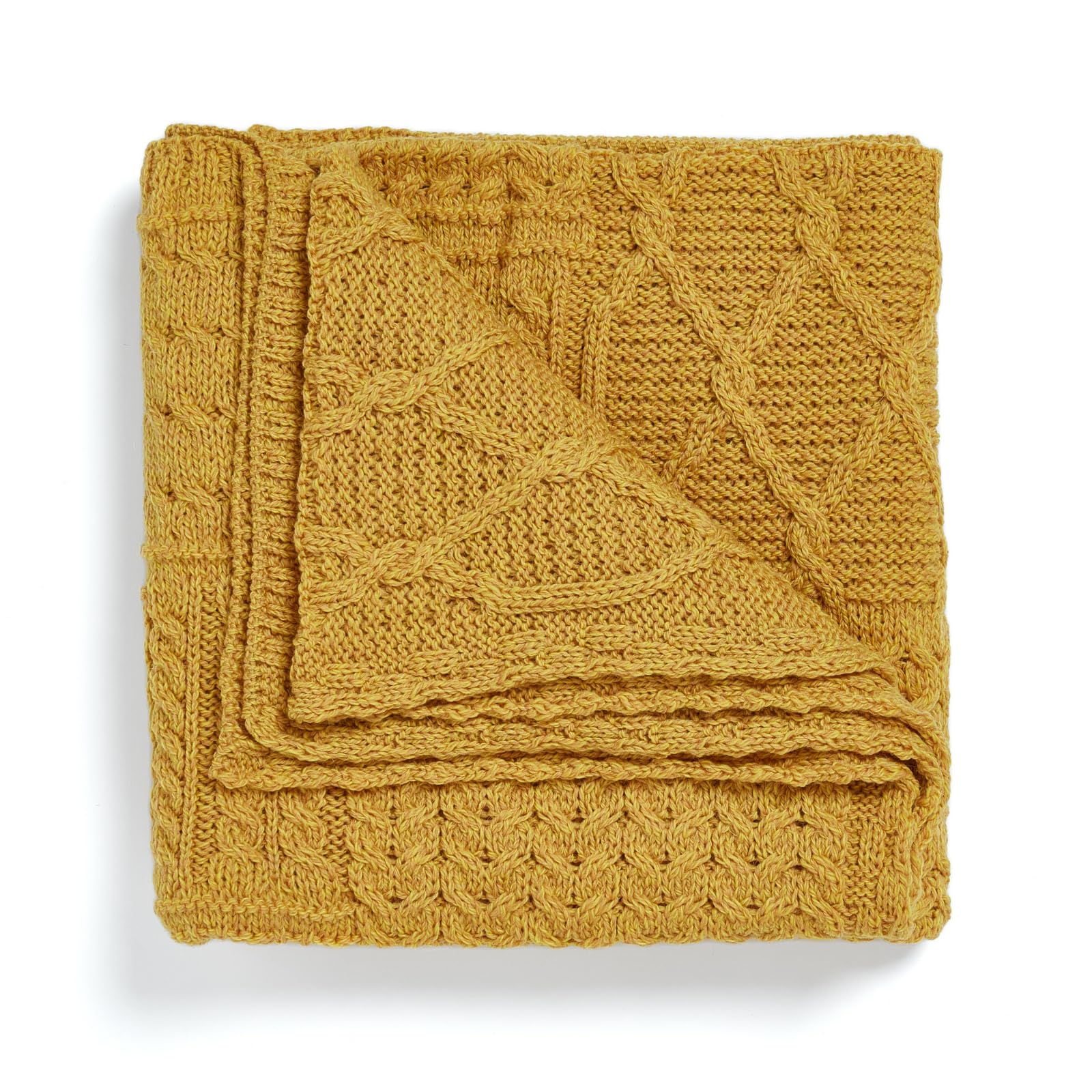 Carraig Donn Irish Wool Patchwork Adult Throw Blanket (Yellow),42 inch x 60 inch(107 x 152 cm)