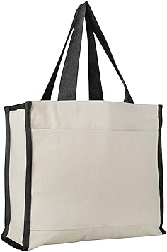 Amazon Tf211 12パック ヘビーキャンバストートバッグ サイドポケット フルサイドとボトムガセット ブラック エコバッグ 買い物バッグ