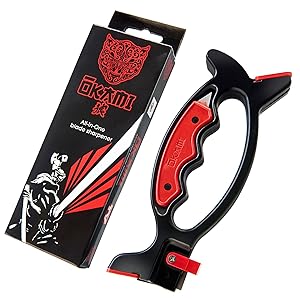 Knife Sharpener for Straight and Serrated Blades and Tools by OKAMI KNIVES, Patented All in 1 Global Sharpening System