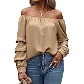SOLY HUX Women's Off The Shoulder Tops Ruched Long Sleeve Dressy Casual Blouse