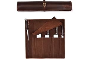 LEATHER VILLAGE Genuine Leather Knife Roll Bag – Professional Chef Carrying Case, Durable Sheath Holder, Cooks & Culinary Too