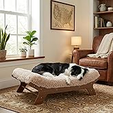 Muihood Elevated Wood Dog Bed Frame with Foam Mattress, WalnutPattern, L | Raised Dog Sofa with Washable Cover, Sturdy Furniture-Style Design for Indoor Living