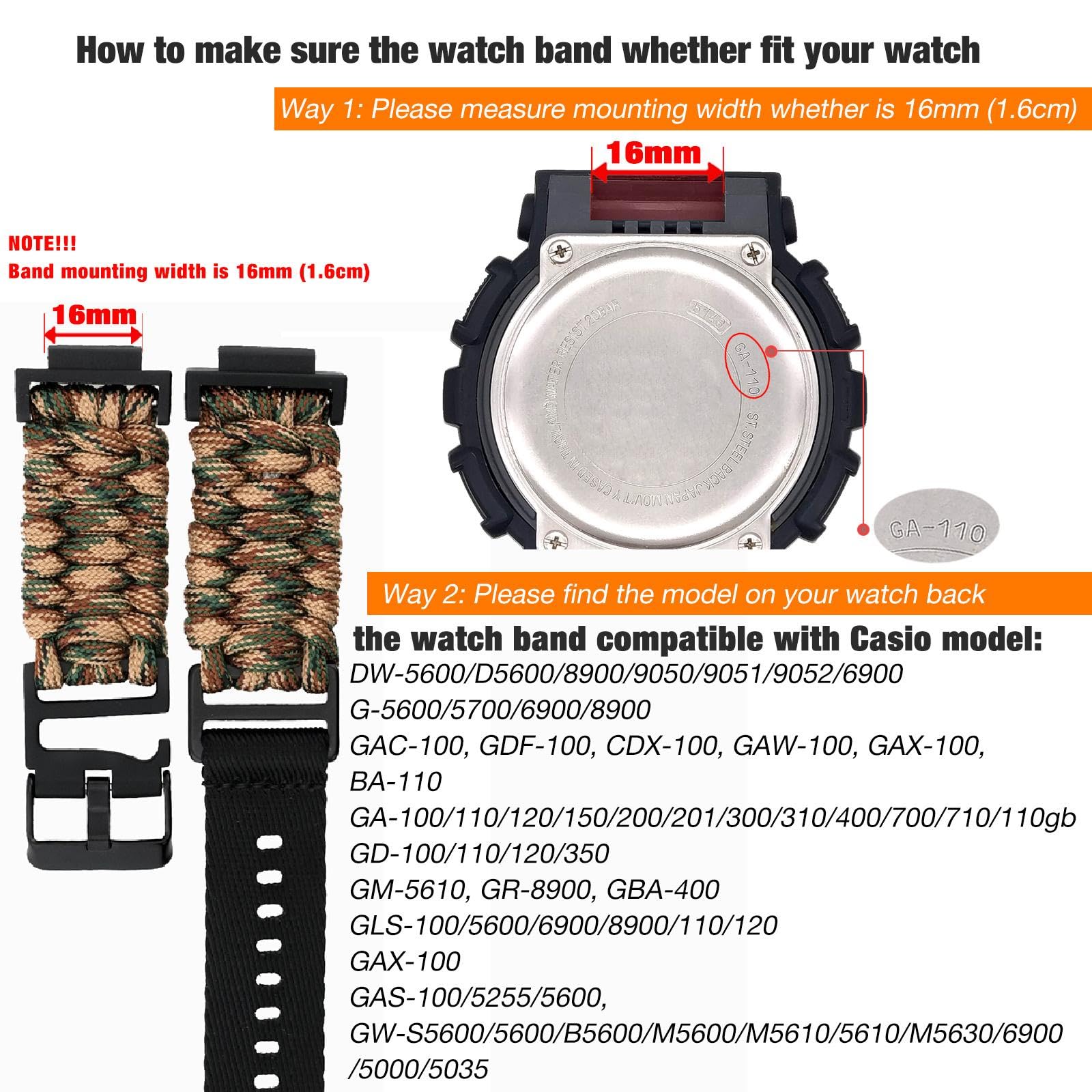 Abanen Nylon Braided Watch Band Paracord Strap with Adjustable Safety Buckle for Casio gshock DW-5600/8900, GA-100/GW-B5600/GB-5600 /GW-6900
