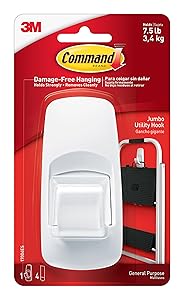 Command Jumbo Plastic Utility Hook(White,1 hook and 4 strips)