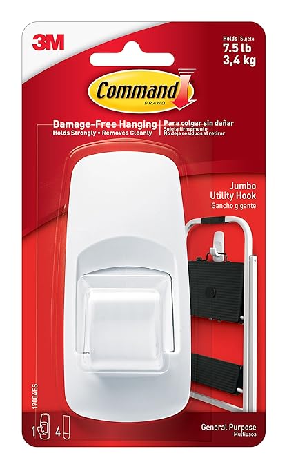 Command Jumbo Plastic Utility Hook(White,1 hook and 4 strips)