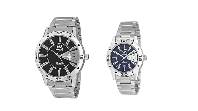 Watch Me Watches for Mens Stylish Gift Combo Set of Day and Date Couple Pair Gift Watch Set for 2 WM-008-BK-009-BUkwrd watch for mens under 500 ; watches for mens stylish ; watch for men stylish latest