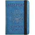Passport Holder Cover Wallet Travel Essentials RFID Blocking Leather Card Case International Must Haves Travel Accessories for Women Men(101#Blue)