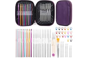 IMZAY 54 Pcs Crochet Hooks Set, Crochet Needles Set with Purple Storage Case, Ergonomic Knitting Needles Blunt Needles Stitch Marker DIY Hand Knitting Craft Art Tools for Beginners