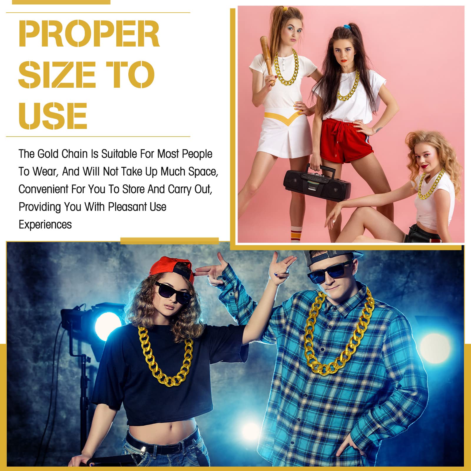 Tatuo 2 Pcs Fake Gold Chain Big Chunky Necklace for Men Women Faux Gold Chain for Rapper Costume Jewelry 80s 90s Punk Style Halloween Party Accessory, 32 Inch