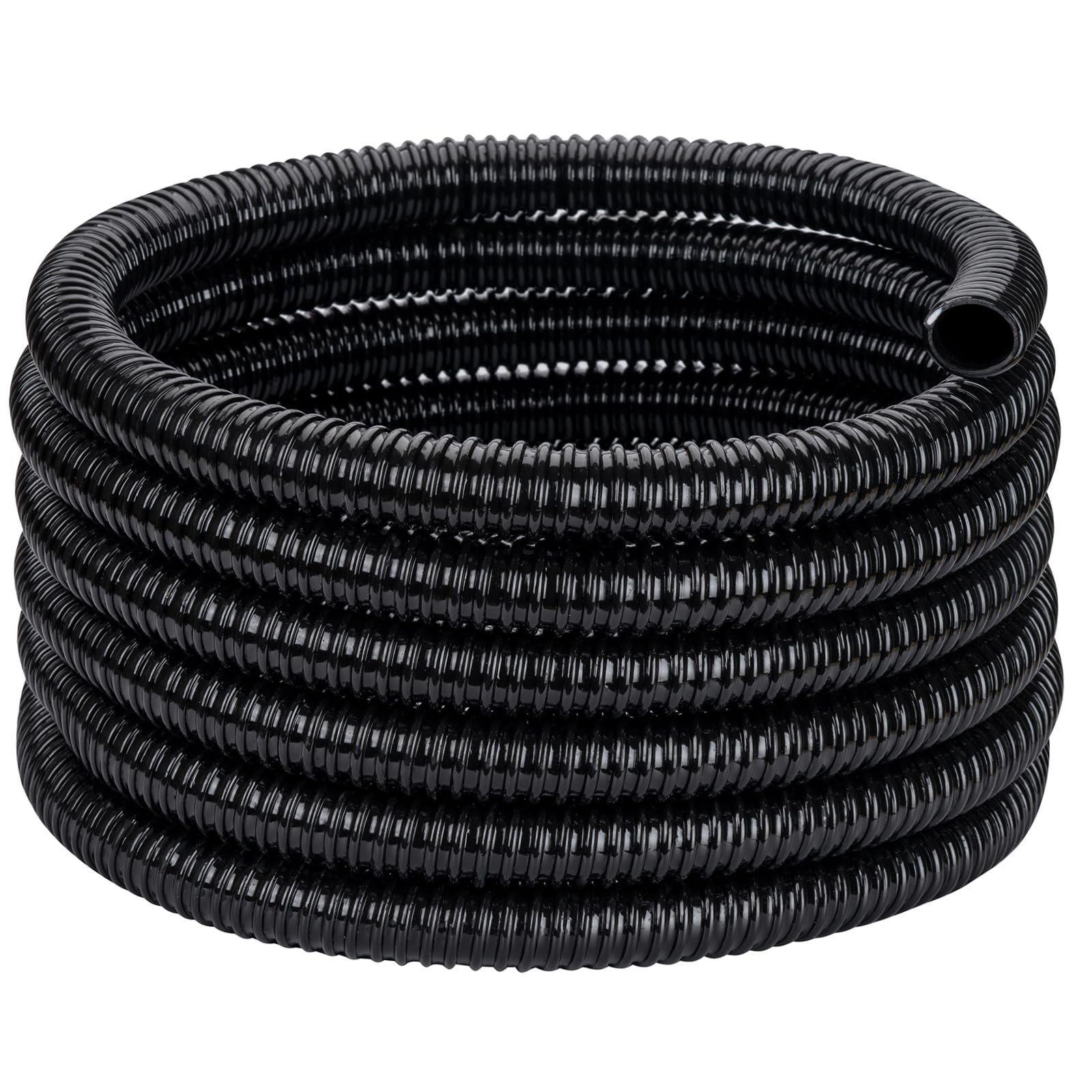 Photo 1 of Pond Tubing ID 1” × 10ft Black Corrugated Flexible Reinforced Waterfall Pond Tube Sump Pump Hose, Non-toxic & Kinkproof (10 ft, 1" ID)