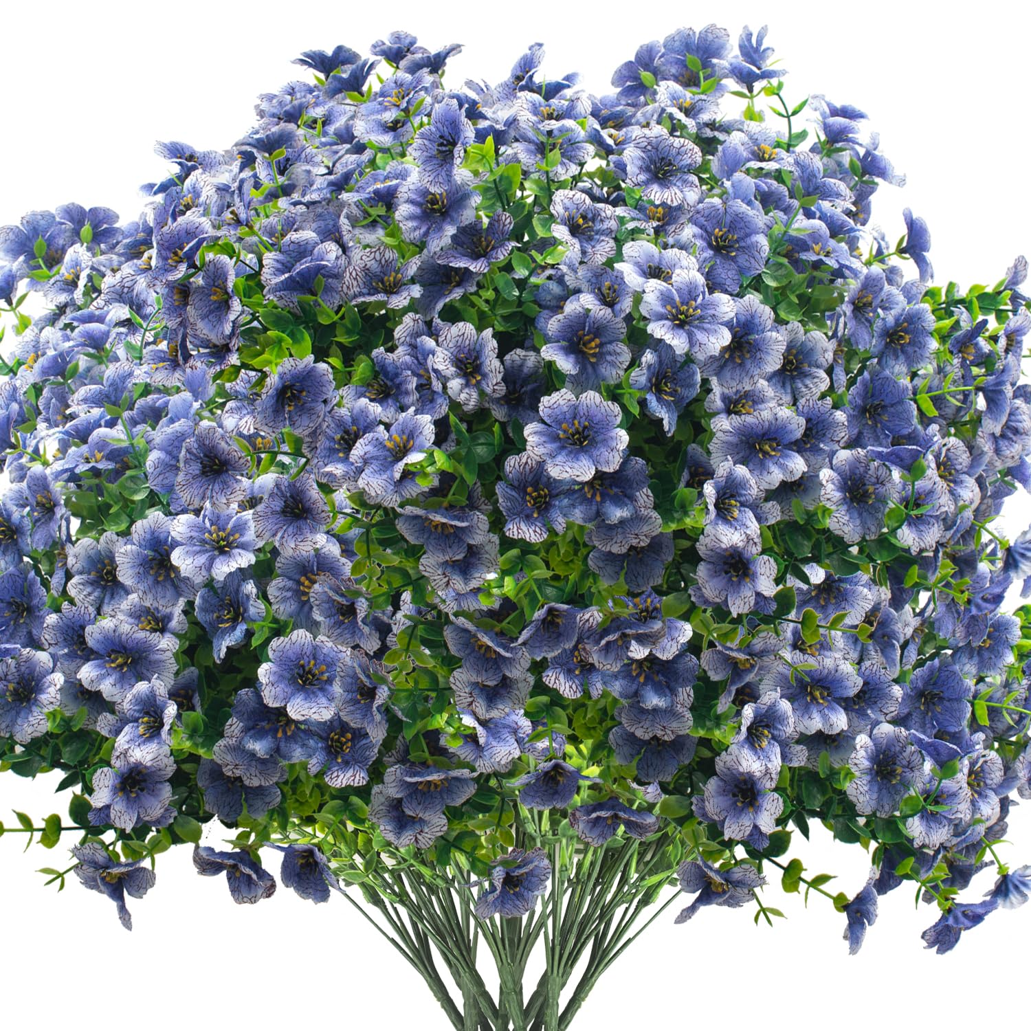 Photo 1 of Grunyia Artificial Fake Flowers for Outdoor Spring Decoration, 16 Bundles Faux Silk Colorful Daisy UV Resistant Realistic for Outside Porch Patio Home Yard Garden Planters Pots Window Box (Blue)