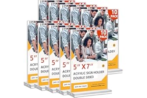 Acrylic Sign Holder 5x7, 10 Pack Vertical Clear Table Menu Display, Double Sided Table Top Frame Plastic Stand, Suitable for 
