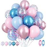 Paready Macaron Pink and Blue Balloons, 60 Pcs 12 Inch Baby Shower Party Balloons, Metallic Blue Pink Balloons for Gender Reveal Birthday Baby Shower Wedding Bridal Shower Party Graduation Decoration