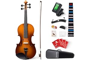 Vangoa Violin 3/4 Size Set Fiddle, Handcrafted Three Quarters Starter Acoustic Violins Kit with Side Solid Wood Board, Lightw