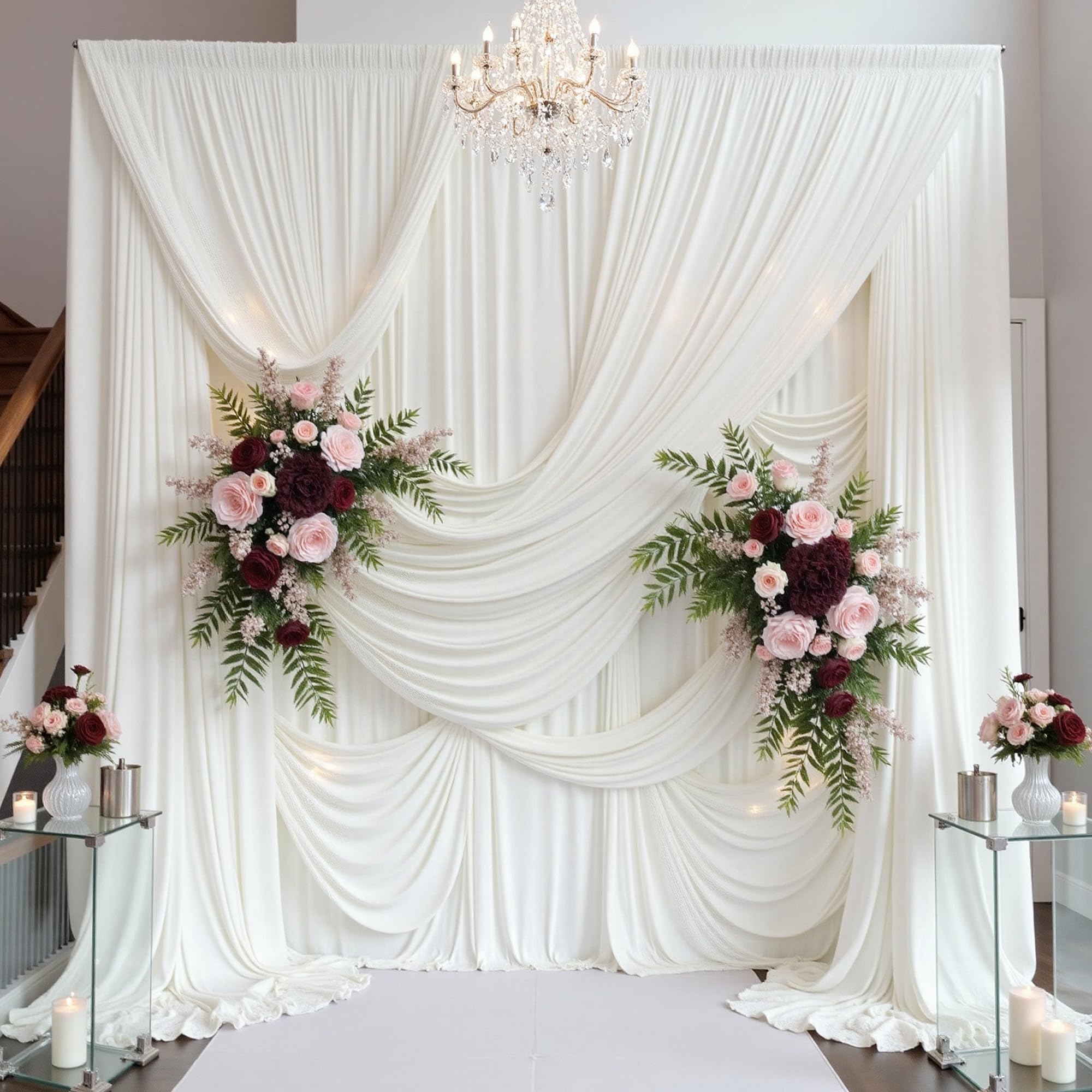 Photo 1 of 10ft×15ft Ivory Backdrop Curtain for Wedding Parties, 2 Panels Wrinkle Free 15 FT Long Polyester Photo Backdrop Drapes Back Drop Cloth for Birthday Photography Background