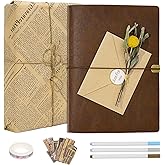 Vienrose Photo Album Scrapbook Kit, 3 Ring Faux Leather Cover DIY Memory Book Kraft Paper with 30 Sheets 60 Pages, Vintage Scrapbooking Supplies Set for Wedding, Anniversary, Valentine Gifts, Brown
