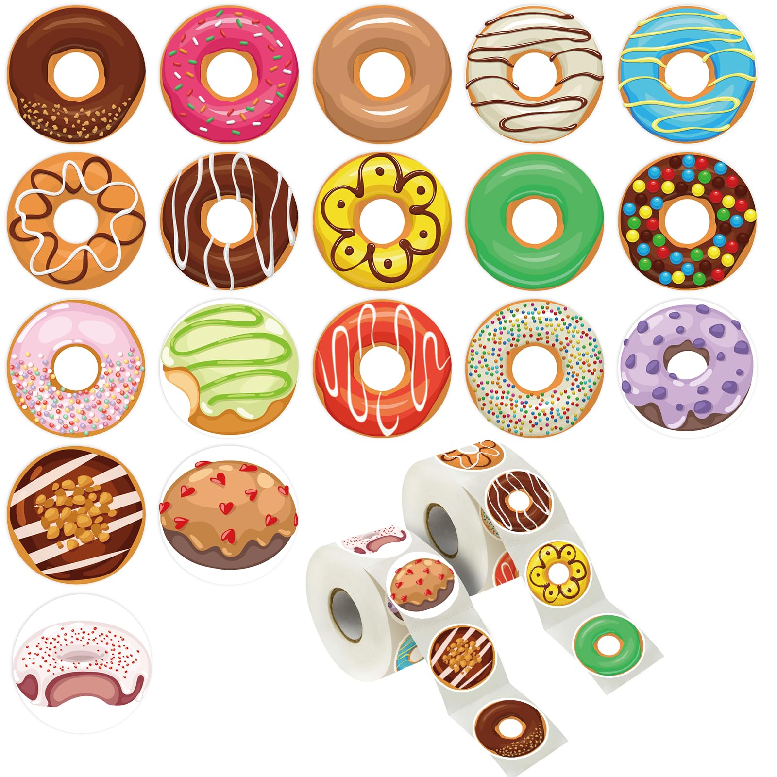 Photo 1 of 1.5" Donut Stickers,18 Designs,self Adhesive Sticker for Party Decoration,Teacher Reward and Incentive(600Pcs)