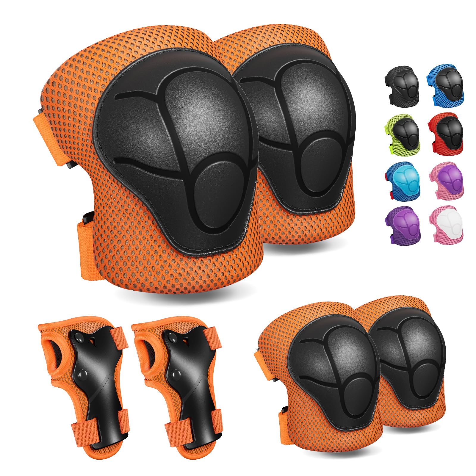 CKE Knee Pads for Kids Knee pads and Elbow Pads Toddler Protective Gear Set Kids Elbow Pads and Knee Pads for Girls Boys with Wrist Guards 3 in 1 for Skating Cycling Bike Rollerblading Scooter(Orange)