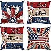ONFAON 4th of July Freedom Throw Pillow Cover 18x18 Inch,Let Freedom Ring Stars Red White Flower Patriotic Independence Memor