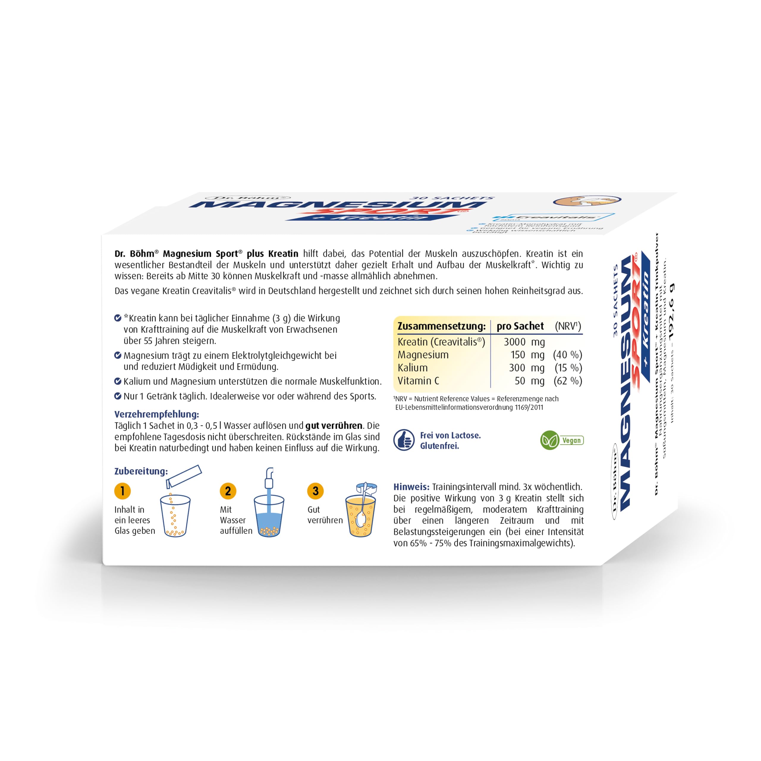 Dr. Böhm Magnesium Sport + Kreatin Trinkpulver – 3 g Kreatin Monohydrat (Creavitalis®) + Magnesium, Kalium & Vitamin C – Unterstützung von Muskelkraft & Muskelfunktion – 30 Sachets, vegan 6