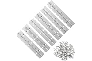 YHNTGB 6 PCS 6 Inch Stainless Steel Piano Hinge Heavy Duty with 36 Pcs Screws for Cabinets Boat Marine Door DIY Woodworking Storage Box Hatche Furniture Hardware Silvery