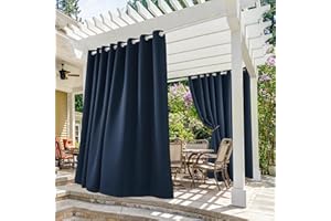 Deconovo Outdoor Blackout Curtains for Patio 108 Inches Long - Solid Waterproof Navy Blue Grommet Blackout Curtains for Gazebo and Balcony, Navy Blue, 105x108 Inch, 2 Panels