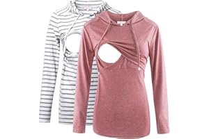 Bhome Nursing Shirt Long Sleeves Hoodie Breastfeeding Top Sweatshirt