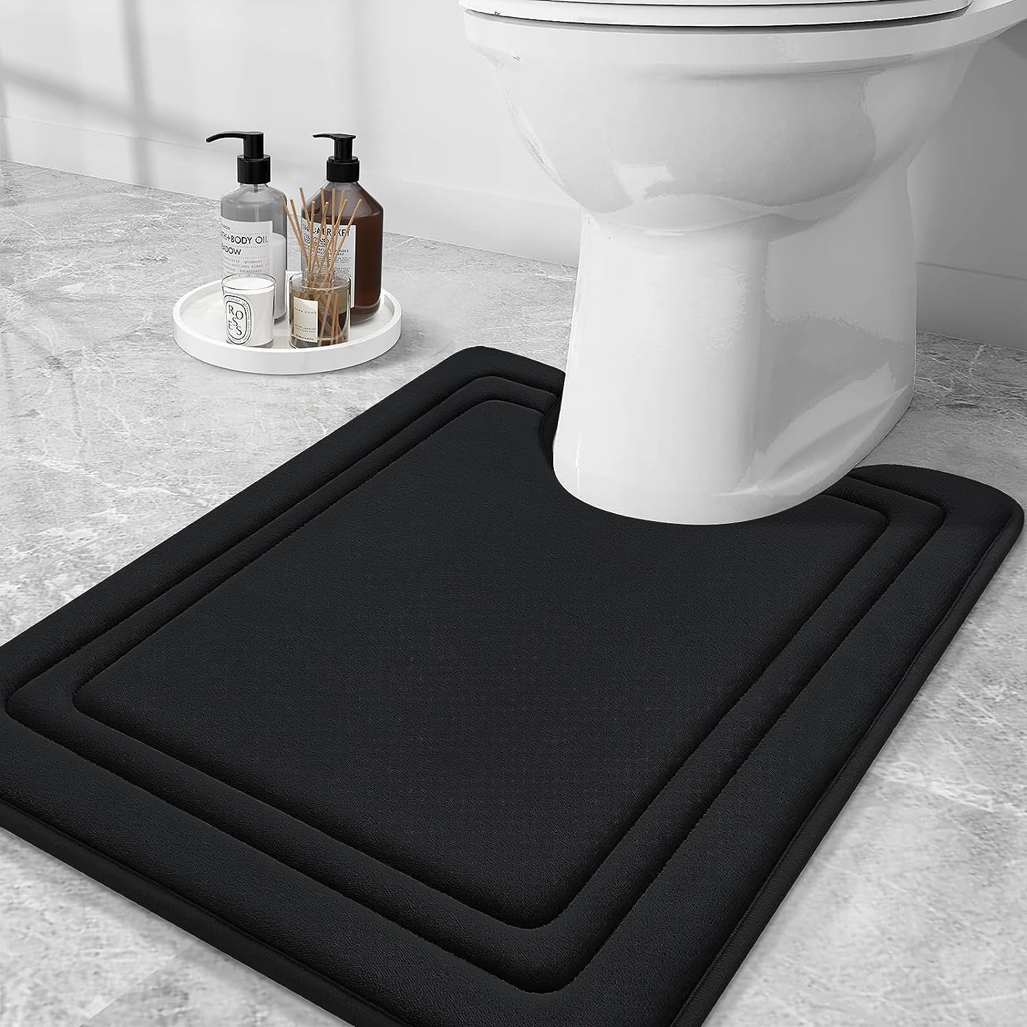 smiry Memory Foam Bath Mat - 50 x 60cm, Non-Slip, Super Absorbent, Comfortable - Machine-Washable Floor Rug, Black