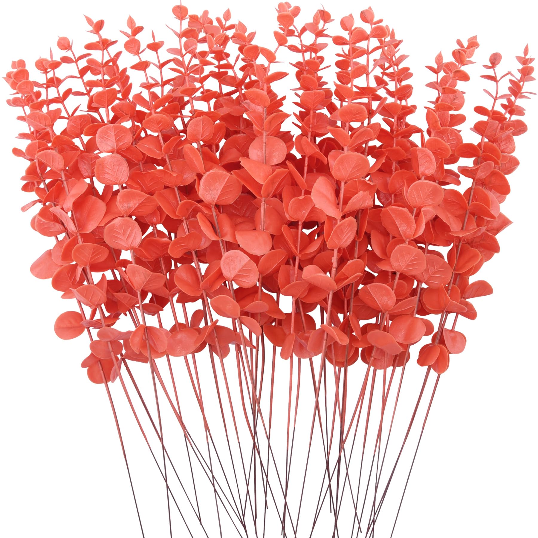 FEQO 36 Pcs Orange Eucalyptus Stems Artificial Leaves Faux Eucalyptus Stems Branches 15 inch for Wedding Bouquet Home Decor