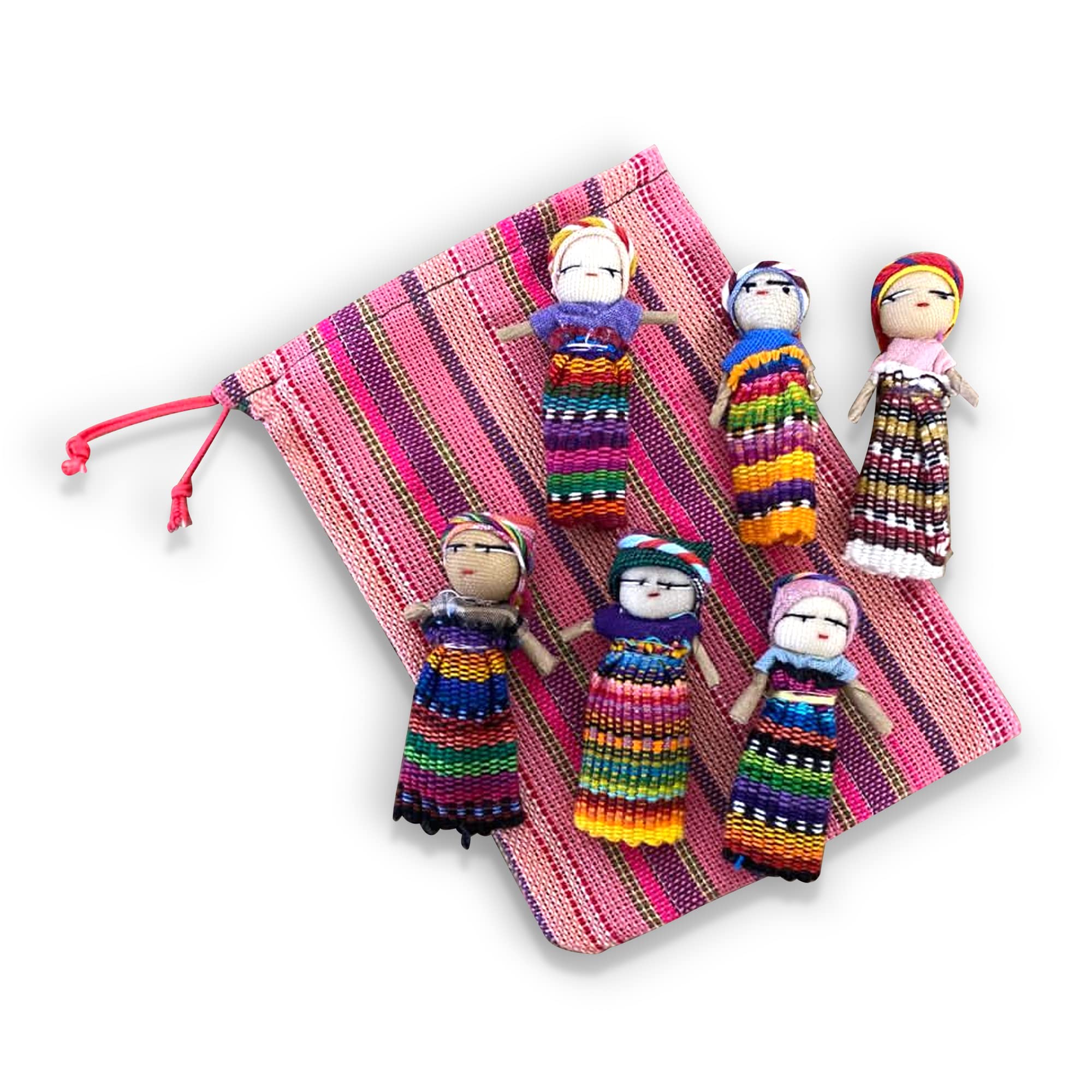 Thorness Set of 6 Handmade Guatemalan Worry Dolls with Colorful Crafted Storage Bag
