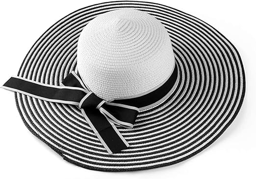 black and white striped floppy hat