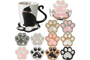 JEWUNO 10 Pcs Diamond Painting Coasters Kits DIY Pet Paw Theme Diamond Art Coasters with Holder 4x4 Inch Cat Dog Paw Diamond Painting Coasters for Beginners Adults and Kids Art Craft Supplies Gift