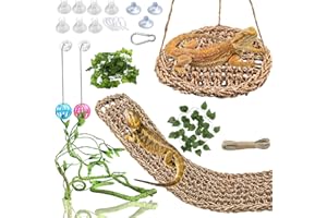 HERCOCCI Bearded Dragon Tank Accessories, Reptile Hammock Natural Seagrass Fiber Habitat Decor Flexible Vines Terrarium Toys for Climbing, for Anole Bearded Dragon Lizard Gecko