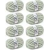 Cozyful Chunky Yarn for Hand Knitting, #9 Thick Jumbo Big Chunky Yarn for Crocheting, Super Chunky Knit Blanket Yarns, Large Chunky Chenille Yarns, 8 Pack (30 yds 8 oz Each Skein), Sage Green