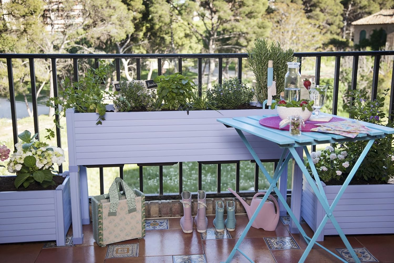 Huerto urbano GREENLAND especial balcón. 120x32x75 cm. Color:Azul ...