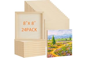 Barydat 24 Pcs Wood Panels for Painting 8'' x 8'' Unfinished Wood Canvas Board Artist Wall 0.79'' Deep Wooden Cradled Canvas Panels for Painting Pouring Arts Use with Oils, Acrylics