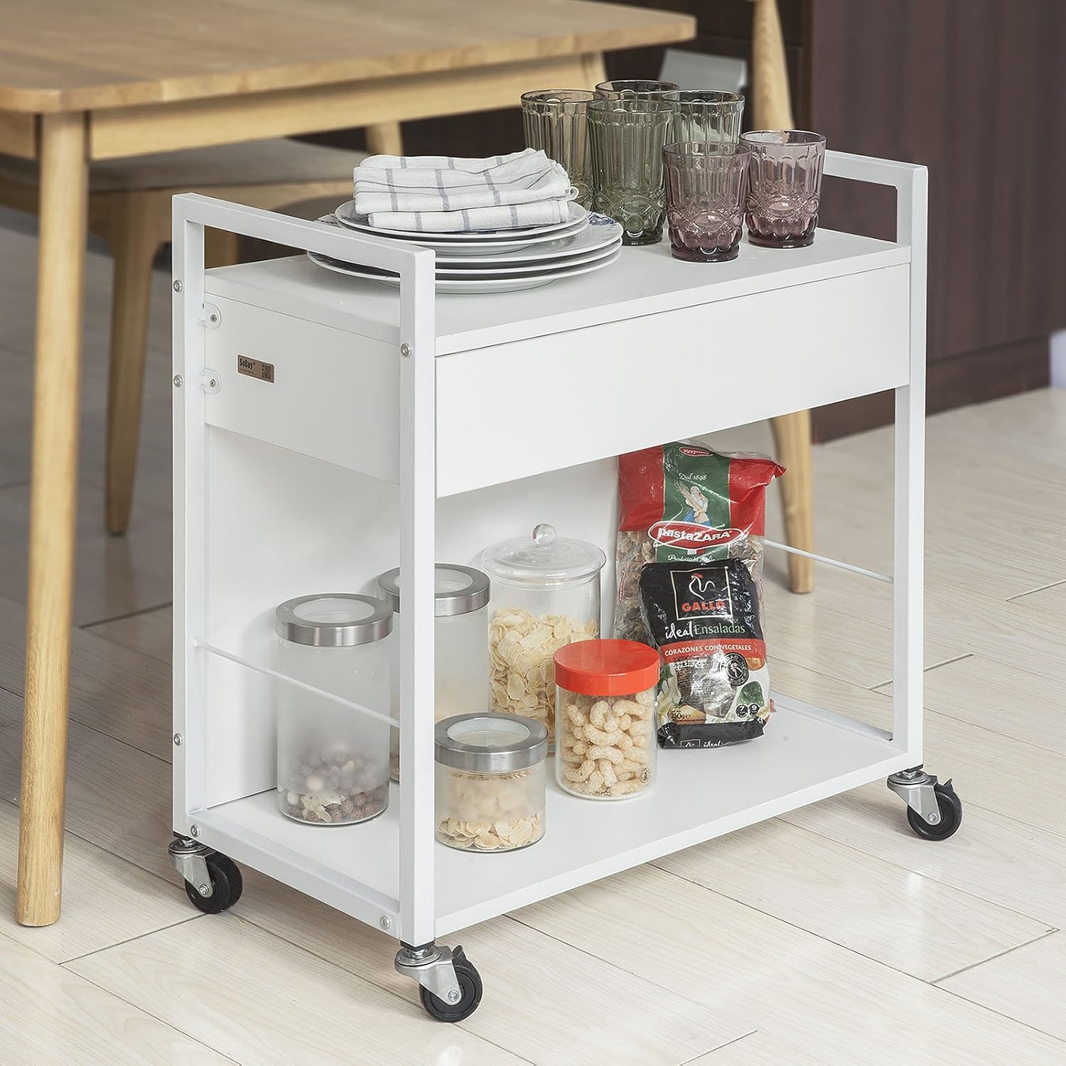 SoBuy® FKW50-W Beistellwagen Rollwagen mit 2 Ablagen und 1 Schublade