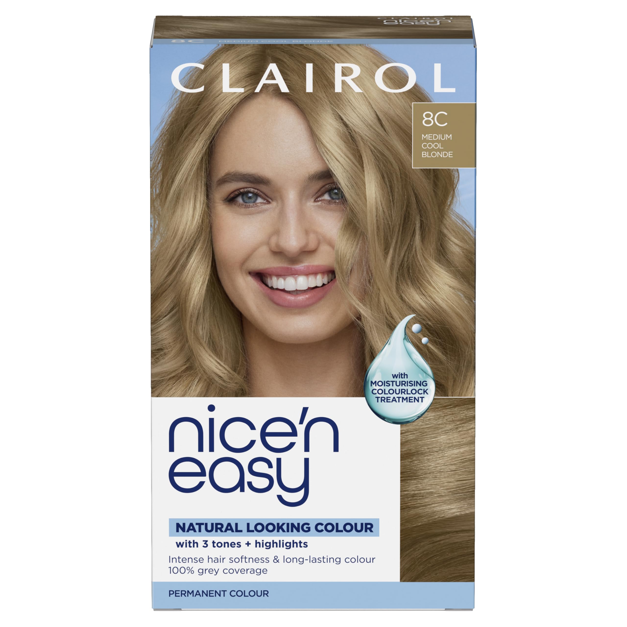 Clairol Nice'n Easy Crème, Natural Looking Oil Infused Permanent Hair Dye, 8C Medium Cool Blonde