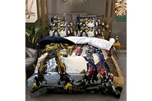 LUCIHZ Kids Transformers Duvet Cover Set 3 Pieces Bumblebee Bedding Set Optimus Prime Quilt Cover with 2 Pillow Shams, Twin