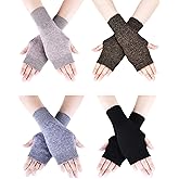 Tatuo 4 Pairs Wool Blend Fingerless Gloves Wrist Warmers with Thumb Hole for Women and Men