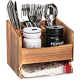 yarlung Wooden Utensil Caddy Flatware Holder, 5 Compartment Kitchen Sliverware Organizer Napkin Holder for Party, Dining Tabl