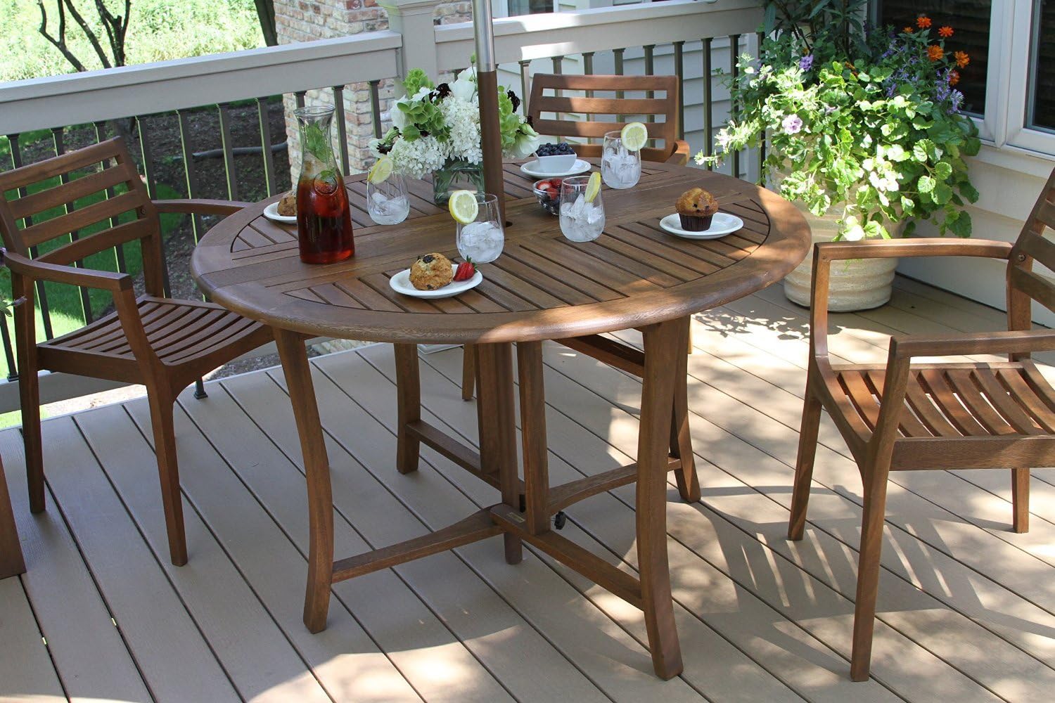 Premium Dining Table Round Outdoor Tables for Picnic Patio or Pool in Modern Contemporary Wood Folding Solid Wooden 48…