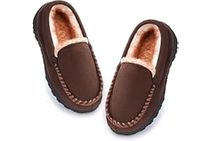 Fupoia Boys & Girls Moccasin Memory Foam Kids House Slippers - Nonslip Indoor & Outdoor