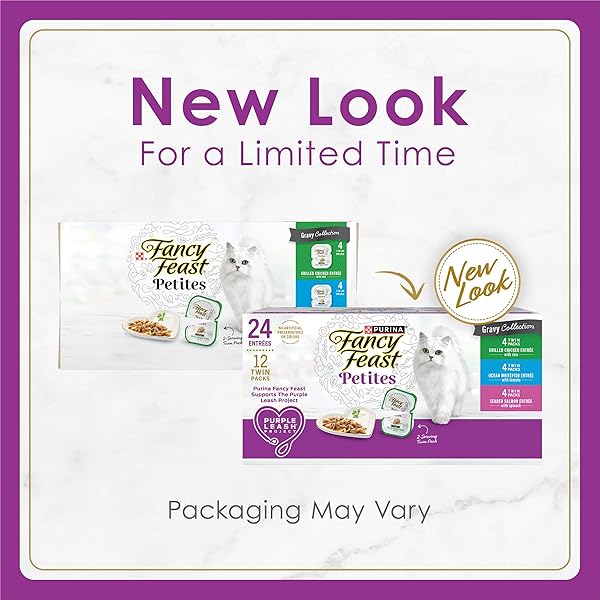 PURINA FANCY FEAST GOURMET WET CAT FOOD VARIETY PACK, PETITES GRAVY COLLECTION, BREAK-APART TUBS, 24 SERVINGS – (PACK OF 12) 2.8 OZ. TUBS