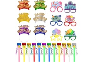 Openfly 24Pcs New Years Eve Party Supplies 2026 Happy New Years Party Headband Hats New Year Glasses New Year Noise Makers